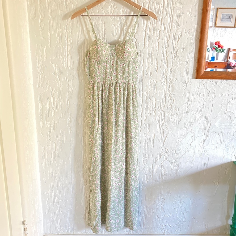 Lily Rose Light Sage Green Floral Maxi Dress Size Small